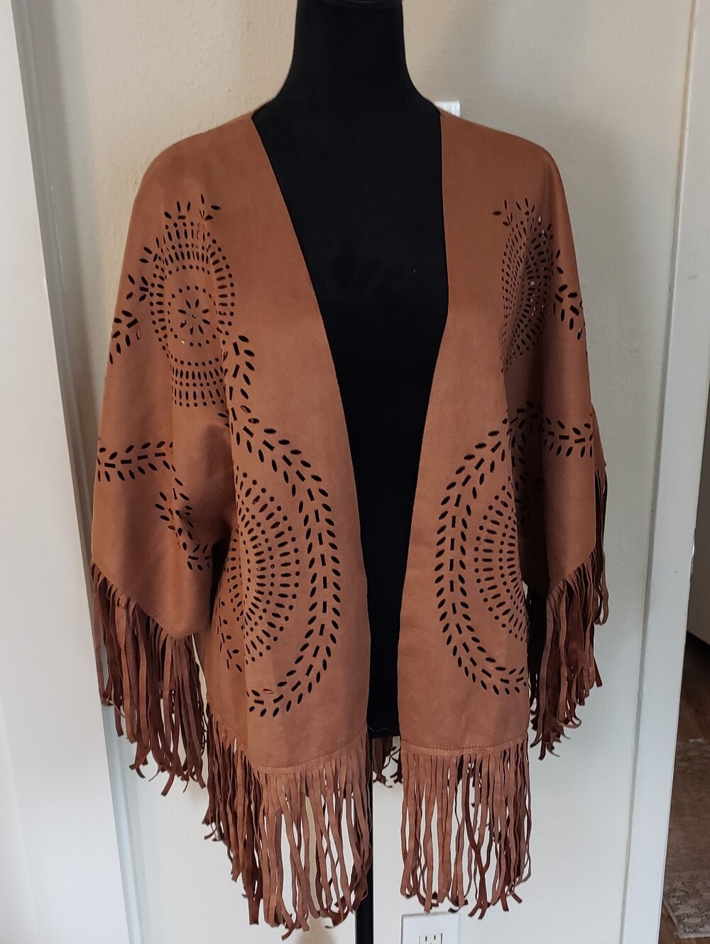Western Fringe-Like Open Front Women’s Jacket in Brown